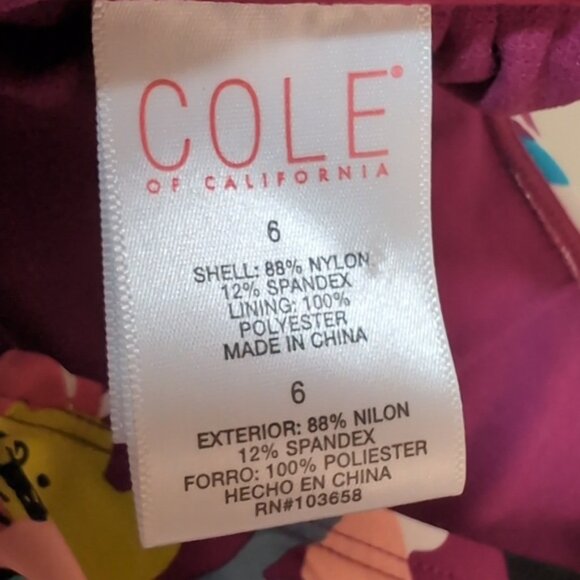 Cole Of California Floral Strapless Swimsuit Magenta Strappy Open Back One Piece - Picture 9 of 11